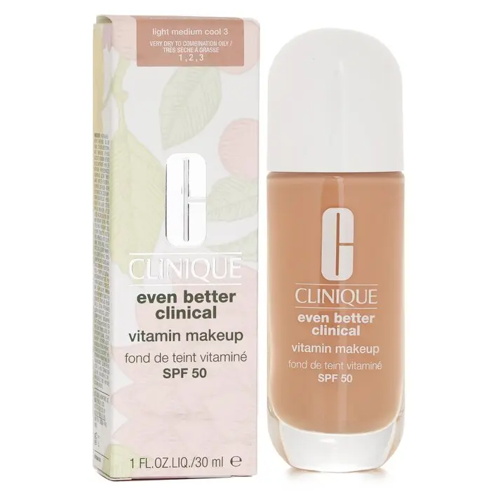 Clinique Even Better Clinical Vitamin Makeup Foundation SPF 50 - #3 Light Medium Cool, Oily Skin Makeup with Sun Protection, Defense & Blendable Radiant Finish, 50 Spf Concealer & Foundation