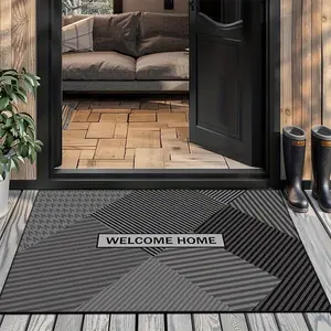 Luxury Black Welcome Doormat，Soft Non-Slip Washable Carpet Mat, Modern Indoor Door Rug for Home Bathroom Garden Hallway Use, Elegant Entrance Welcome Pad