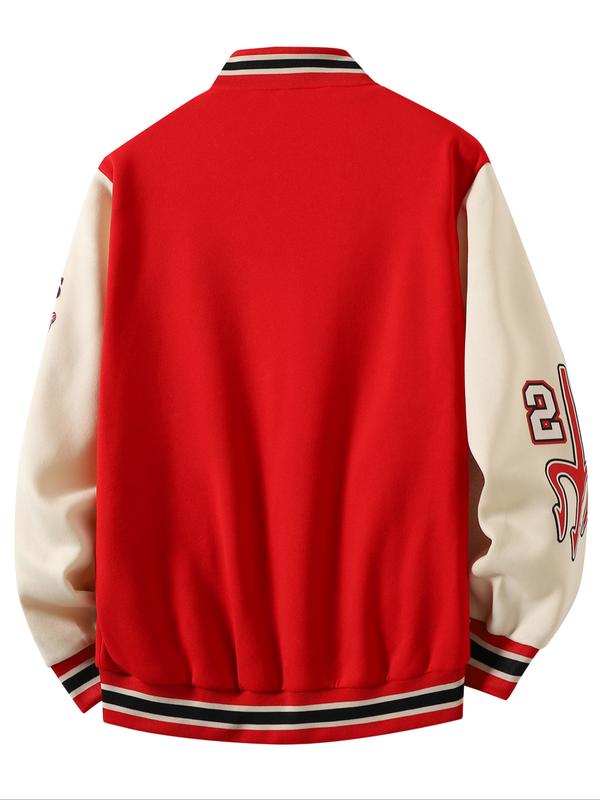 Vintage Street Style Embroidered Baseball Jacket, Redmi Patch Devil Angel Badge, Casual Fitted Varsity Jacket, Fall & Winter Fashion