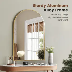 Golden Arched Bathroom Mirror, Anti-Fog & Explosion-Proof Wall Mirror in 3 Sizes (30x20, 35x24, 37x26 Inch), Rustproof Metal Frame for Entryway or Living Room