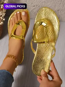 Women's Fashionable Plain Color Slippers, Casual Comfortable Flat Slippers for Summer, Lightweight Breathable Shoes for Daily Wear, Flip Flops