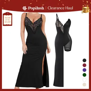 Popilush Formal Lace Built-in Shapewear Set Womenswear Sleeveless Deep V-Neck Maxi Dress Birthday Dress or Wide Leg Jumpsuit Tummy Control Cocktail Party