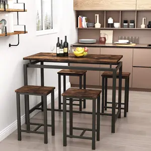 LinkRomat Dining Table Set for 4, Bar Kitchen Table and Chairs for 4, 5 Piece Dining Table Set, Counter Height Dinner Table with 4 Square Bar Stools, Dining Room Breakfast Table Set for Bistro, Pub, Apartment