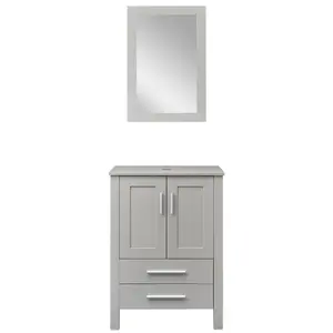 24" Grey Cabinet & Mirror Combo Bathroom Vanity BV1010-GY