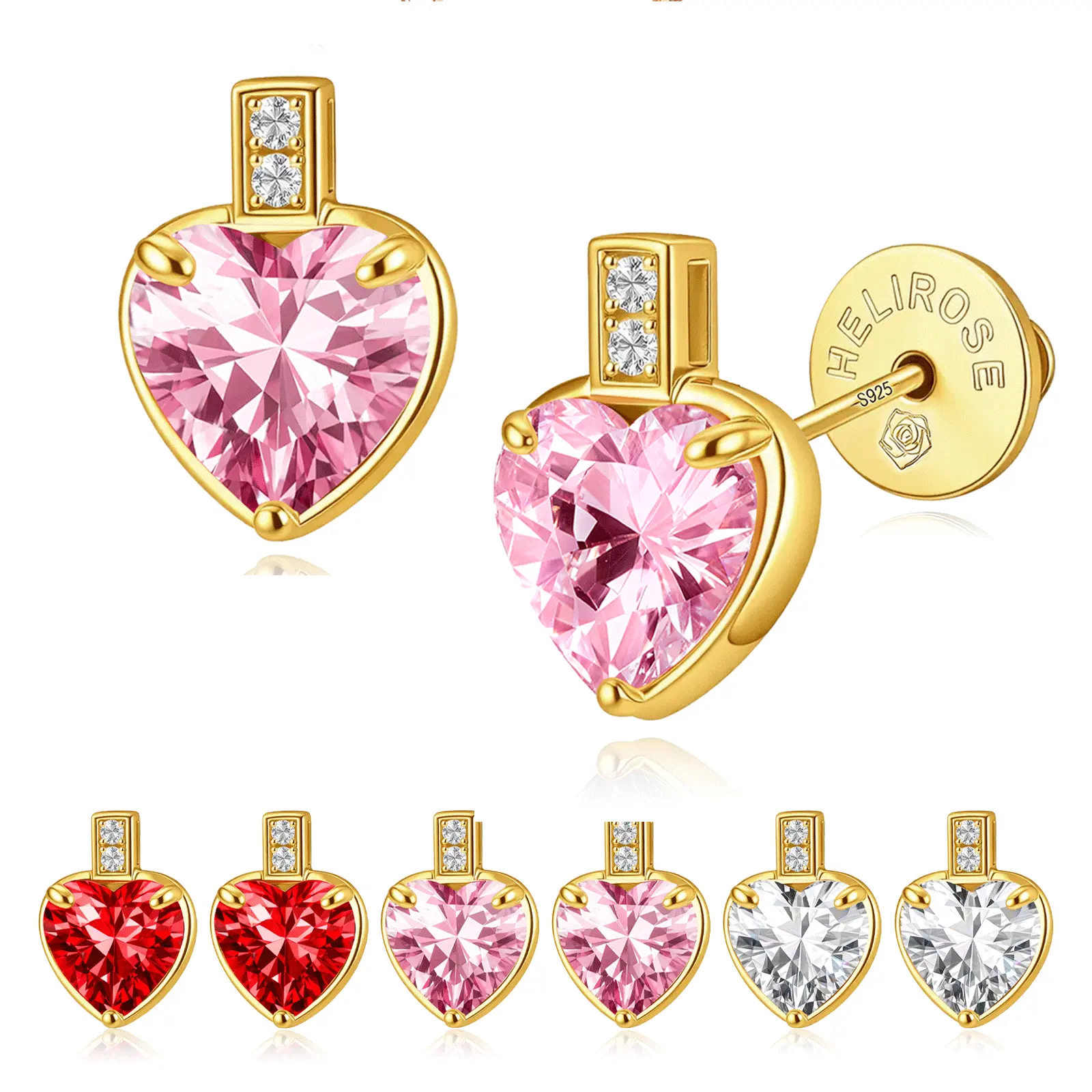 Women's Hypoallergenic Red Heart-Shape Stud Earrings, Fashionable Big Brilliant Costume Jewelry, Valentine's Day Gift, Fashionable Earrings, Valentines Day Jewelry, Colored Zircon, Sparkling Zirconia, Brilliant Zircon, Gem Earrings