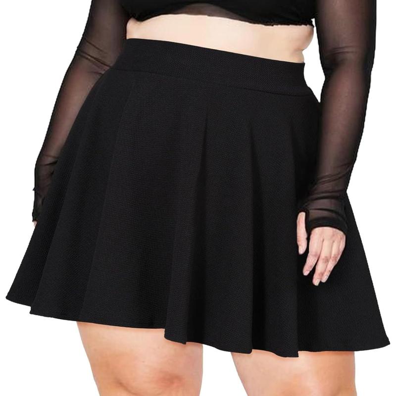 Women's Plus Size Mini Skater Skirt- Basic Versatile High Waisted Flared Casual Stretchy Skirts