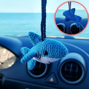Cute Shark Car Hanging Ornament, Creative Knitted Yarn Rearview Mirror Decoration, Car Interior Decoration, Ocean Memorial Gift, Valentine's Day Present