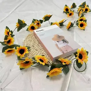1 pcs Artificial Sunflower Garland,Fall Decor,Fall Garland,Fake Flowers Fall Decorations for Home,Sunflowers Hanging Vines Flowers with Green Leaves for Room Kitchen Garden Birthday Wedding Baby Shower Party Table Decor,Decorative Flowers Ornaments
