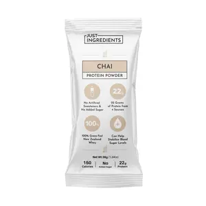 Just Ingredients Chai Protein Powder – Individual Stick – Grass-Fed Whey & Plant Protein Blend with Real Food Ingredients, No Added Sugars, Non-GMO, Gluten-Free, No Artificial Flavors,