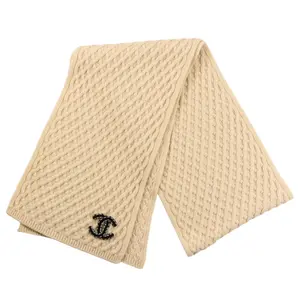 Pre-owned CHANEL Cashmere Small Leather Goods Camellia Cable Scarf