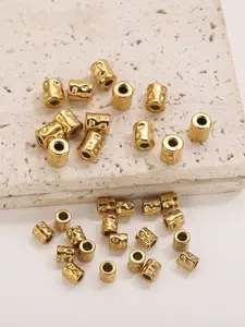 10pcs Stainless Steel Textured Large Hole Beads Set, Beading Accessories, Multi-Style Grooved Cylinder Beads for DIY Bracelet Necklace Jewelry Making