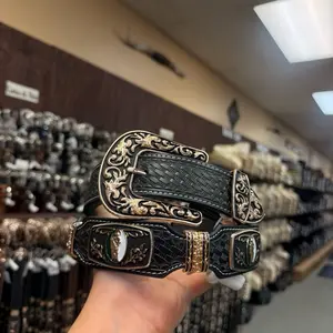 Men's San Judas Black Western Belt - Buckaroo, American-Themed, Leatherwork, Square Design Fashion Accessory Belt, Buckaroo Men's Belts, American-Themed Men's Belts