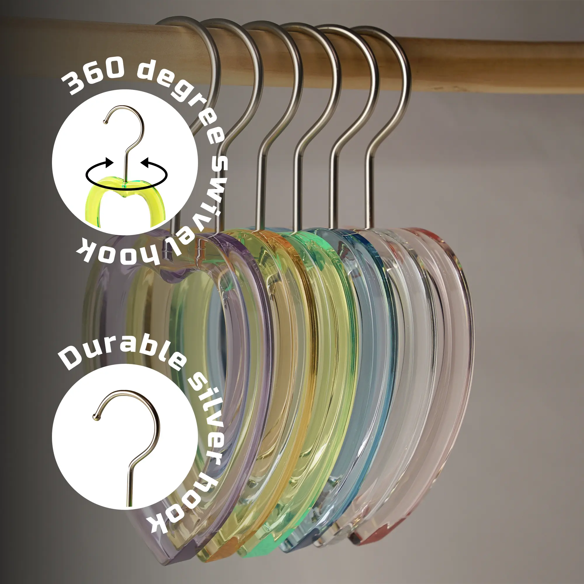 Acrylic Hook-Hangers Heart-Shaped Light Blue Color for Scarves and Belts with 360 Degree Silver Hook | Space saving | 5 Pack
