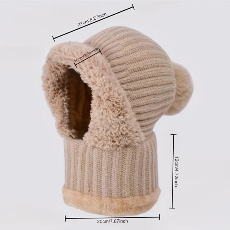 3-in-1 Winter Beanie Scarf & Mask Set - Cozy Fleece-Lined Knit Hat with Ear Flaps Windproof Warm Hooded Neck Warmer for Outdoor Cycling