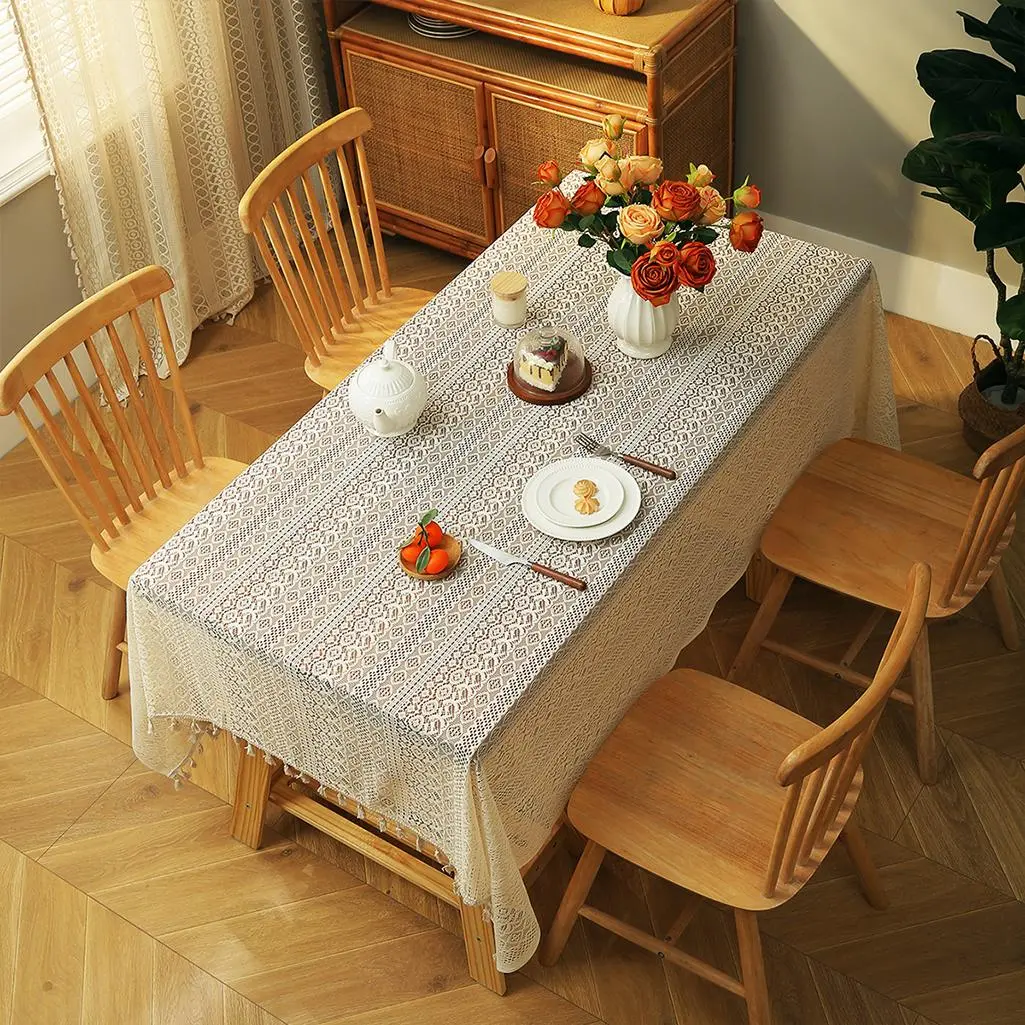 Floral Pattern Tablecloth, Boho Style Tablecloth, Table Decoration Supplies for Home Kitchen Dining Room, Vanity Decor Accessories