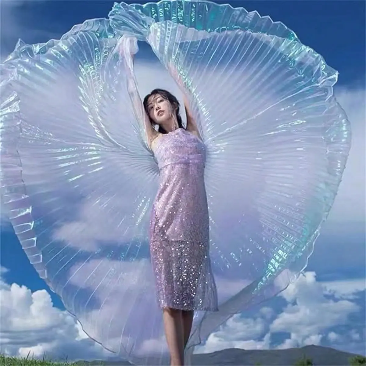 Angel Wings for Belly Dancing, Isis Wings with 360° Extension & Stretch Rods, Ideal Fairy Wings for Adult Dancers, Christian Dance Costume