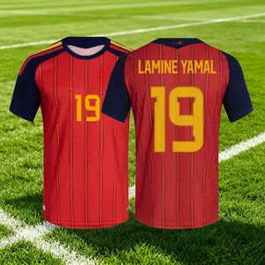 2026 Home Red 19# Lamine Yamal Short Sleeve Soccer Jersey Fans Version