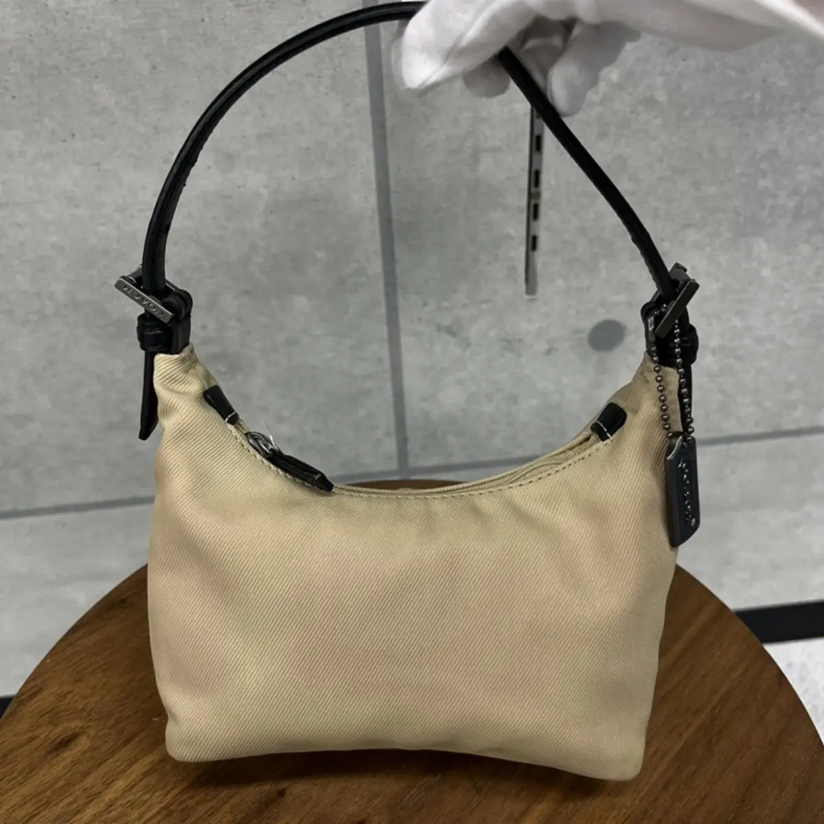 Pre-owned coach As Shown Shoulder Bags Vintage Twill & Leather Trim Mini Shoulder Bag 604079