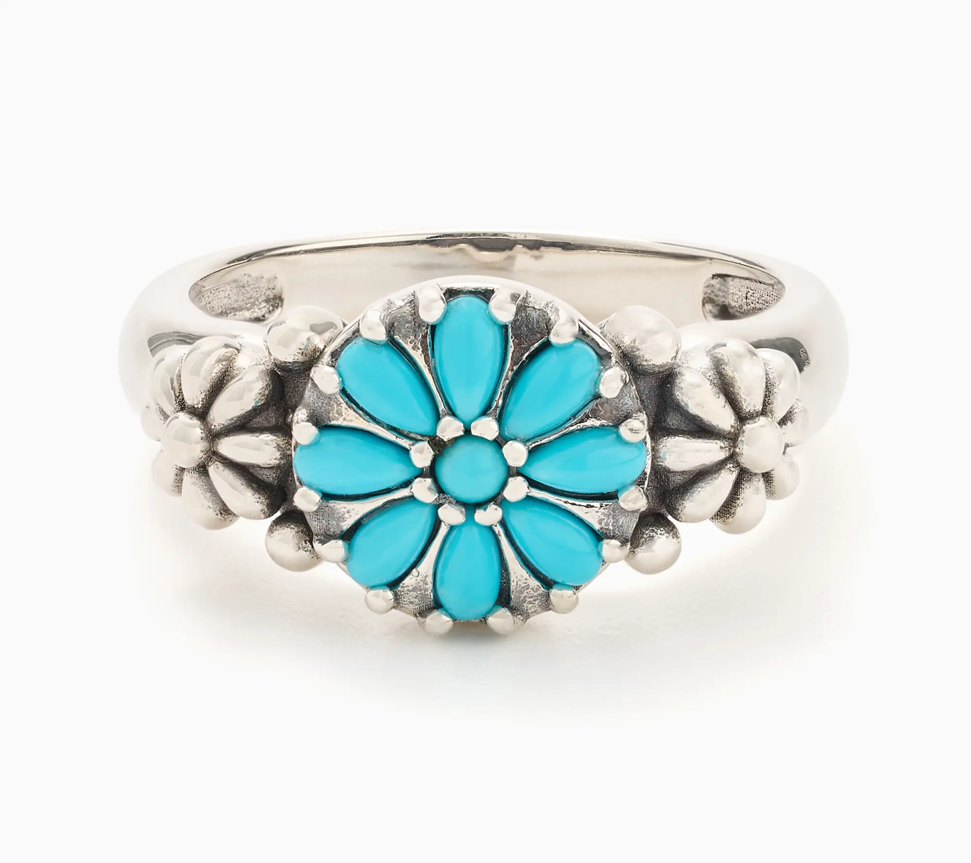 American West Sterling Silver Gemstone Concha Flower Ring