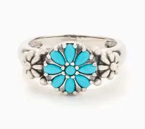 American West Sterling Silver Gemstone Concha Flower Ring