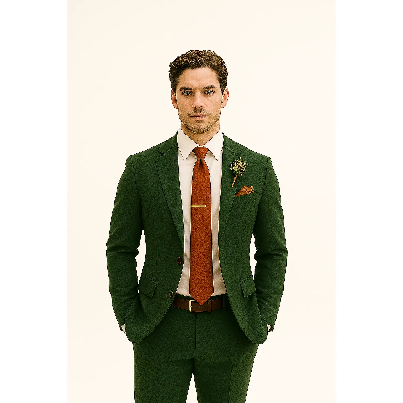 The Evergreen – Emerald Green Suit with Burnt Orange