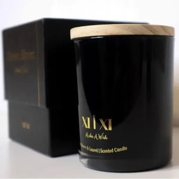 Blackberry & Laurel Luxury Scented Candle | 40-Hr Clean Burn | XI | XI Make A Wish | Swiss-Fragrance Aroma | Black & Gold Gift Box
