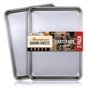 Aluminum 9x13 Baking Sheet Pan (2 Pack), Commercial Quarter Size Rimmed Baking Pans for Oven, Freezer, & Bun Racks, Heavy Duty Baking Sheet Cake Pan, Large Cookie Sheets for Baking & Cooking