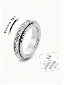 Fidget Anxiety Ring for Daughter/Granddaughter, Titanium Steel Spinner Ring with Cubic Zirconia, Sentimental Gift to Relieve Stress & Anxiety, Stress Relief Rings, Comes with Heartfelt Card, Perfect Birthday/Christmas Jewelry for Girls, Metal Rings