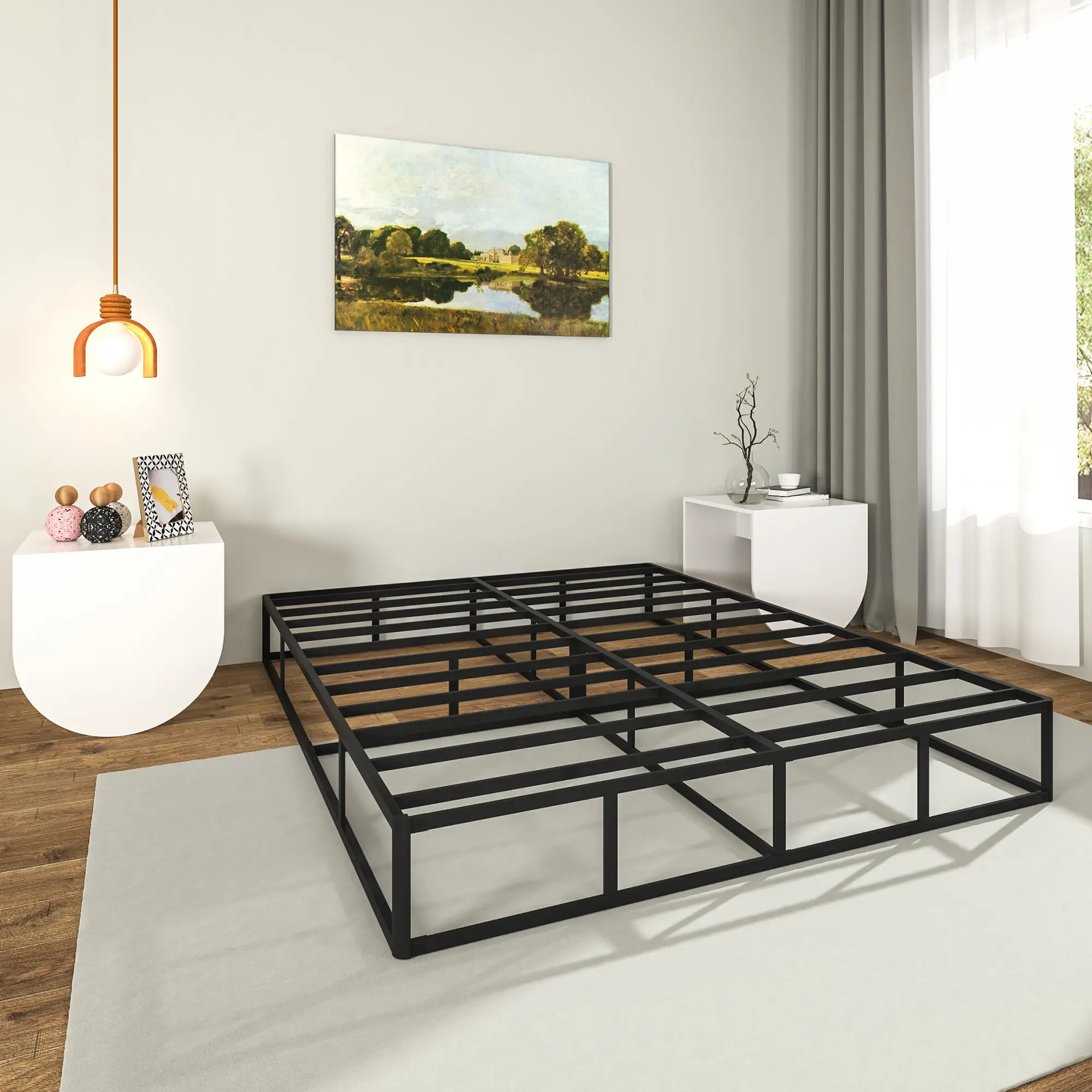 Edenza-Box Spring King, 9 Inchs High Metal Twin Full Queen King Size Box Spring Only, Heavy Duty Mattress Foundation with Fabric Cover, Easy Assembly,