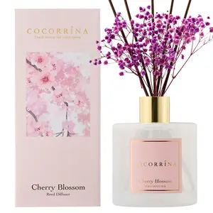 COCORRÍNA Reed Diffuser - Cherry Blossom 17 Fl.oz Reed Diffuser with 8 Sticks Scented Diffuser with Preserved Flowers for Bathroom Home Decor