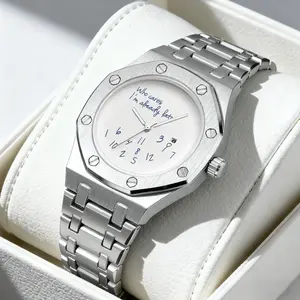 Men's Steel Band Watch, Round Dial Design, Graffiti Number Pattern, Vintage Fashion, Analog Quartz Movement, Casual Style Gift