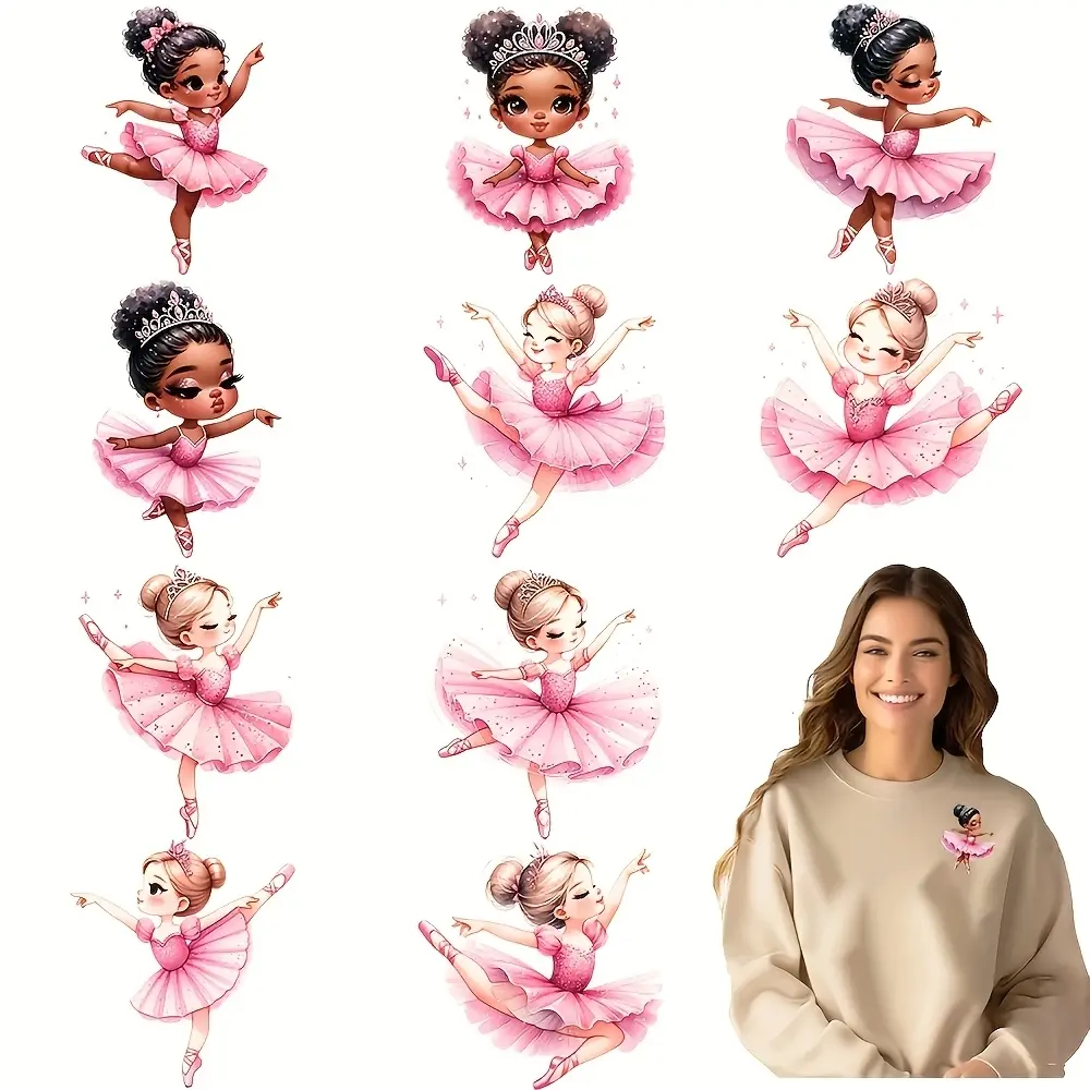 12-Piece Ballerina Heat Transfer Stickers, DIY Washable Vinyl Decals for T-Shirts Jeans Backpacks, Durable Easy Application Clothing Decorations
