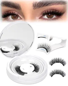 Natural Look Magnetic Eyelashes Kit - Reusable Double Sided Lashes with Applicator & Mirror, Waterproof Sweatproof No Glue Needed, Cat Curler Makeup Compact Lightweight