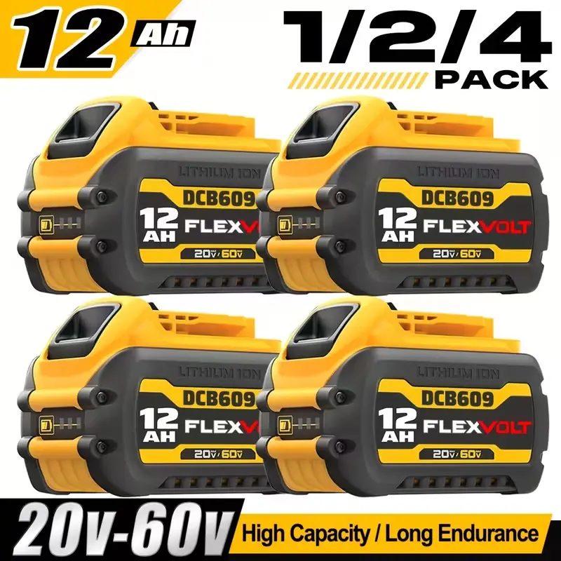 DCB609-12Ah 20V/60V High-Capacity Replacement Battery Pack for Cordless Power Tools with LED Indicator