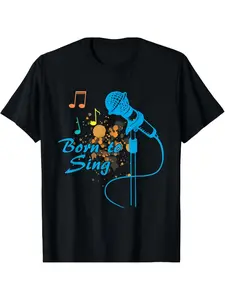 Singing Karaoke Singer Microphone Music Bar Singer Gift T-Shirt, fashion boutique T-shirt, Casual WearPattern Print Cotton Crew Neck T-Shirt Gift, PLUS SIZE