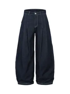 Thesupermade Deconstructed Contrast Stitching Pleated Baggy Barrel Jeans