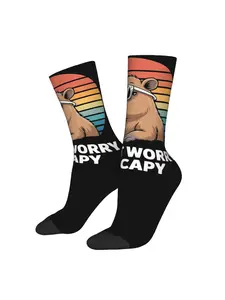1pc Capybara Men'S Novelty Socks | Crew Sock with All Over Print, Elastane, Knit Fabric