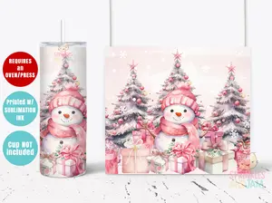 2-PACK Pink snowman, holiday, christmas, tumbler design sublimation transfer for 20oz Skinny Tumbler - Ready to press - DIY Specialty Supplies - TXMAS-806