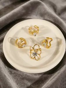Zircon Stone Ring, Irregular Shape, Fashionable Vintage Geometric Design, Stainless Steel Open Ring, Casual Style, Suitable for Daily Wear