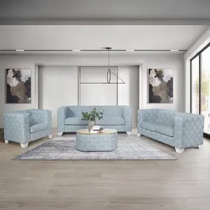 Acme LV02346-47 2-Piece Upholstered Sofa Set, Light Teal Chenille Fabric Woven Design with White Accents, Sofa and Love Seat for Indoor Furniture (Upholstered Couches Included), Sofa Sets