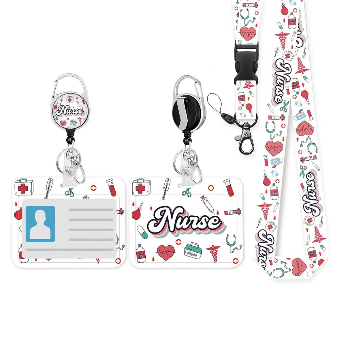 Nurse ID Badge Holder Set, Medical Badge Holder, Adjustable Lanyard & Card Case, Nurse Badge Reel, Versatile Nurse Accessories, Ideal for Nurses, Doctors, Teachers, Office Use, Nursing Badge Reel