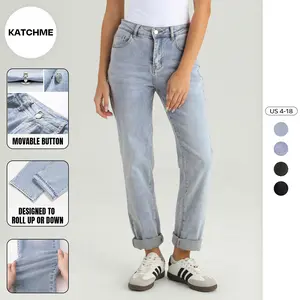 KatchMe Women's Street Mid-Rise Tapered Jeans, Cozy Daily Outfit for Lady, Versatile Multi-Pocket Stretchy Women's Bottom, Basic Denim Trousers (US)