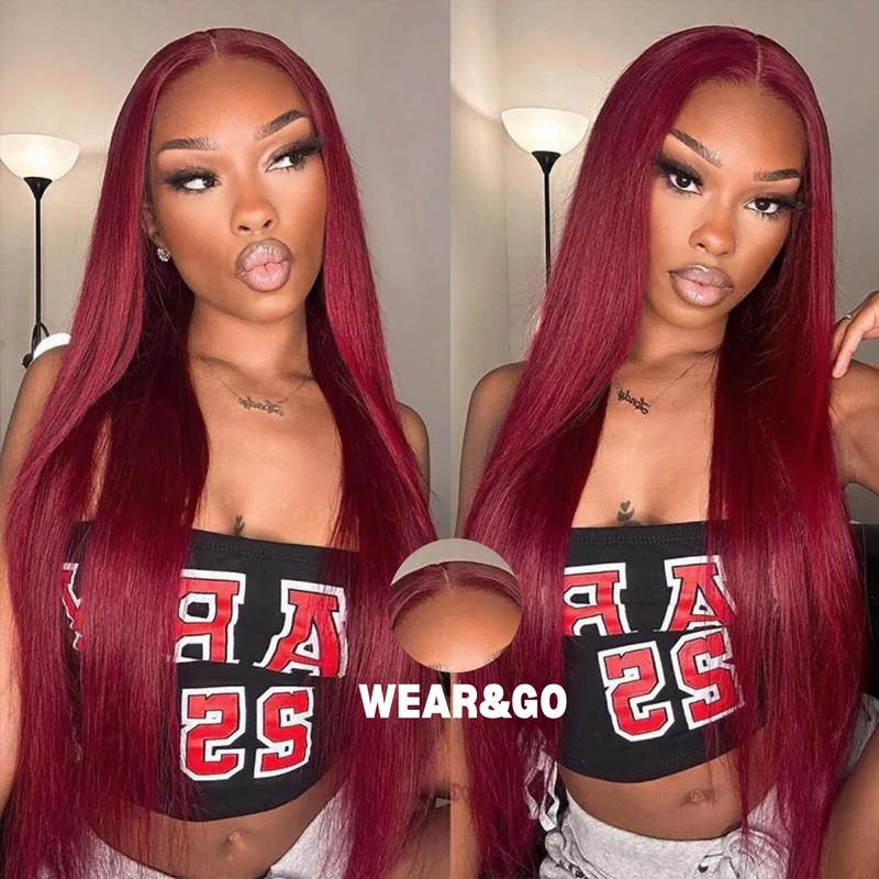 [Wig Clearance Sale] Suntuhair 5x5 Lace Wear and Go Glueless Wigs Straight Human Hair Burgundy Dark Red Hair 99j Wig Lace Front Wigs 100% Human Hair Upgraded No Glue Closure Wigs Human Hair for Women 20-32 Inch