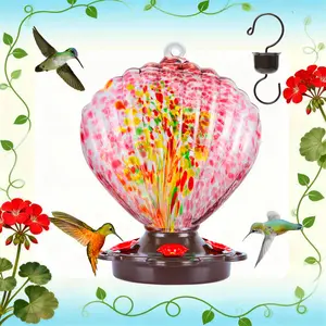 LUJII Seashell Shaped Hand Blown Glass Hummingbird Feeder for Outdoors Hanging, Rust Proof & Leak Proof, 25 fl.oz, Unique Gardening Gift for Friends, Garden & Backyard Decor, Purple
