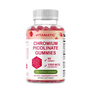 Vitamatic Chromium Picolinate 1000 mcg 90 Gummies High Potency Raspberry Flavor Dietary Supplement