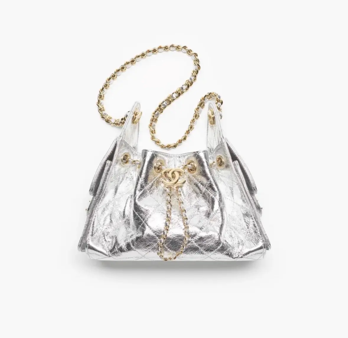 Pre-owned CHANEL Silver 25 Mini, Crinkled Calfskin with Shiny Gold Hardware, Chip Version【2604286】