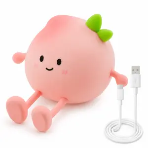 Cute Peach Night Light for Kids, USB-C Rechargeable Soft Silicone Bedside Lamp with 2 Light Modes, Tap Control, Portable Nursery Night Lamp for Toddler Bedroom, Baby Room, Desk and Cute Room Decor