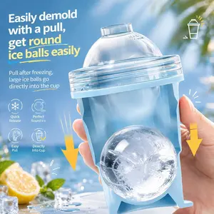 Collapsible Ice Ball Mold Cup | Portable Silicone Tumbler with Straw | Slow Melting Giant Ice Balls | Leak Proof for Camping Office Dorm | Blue+Yellow
