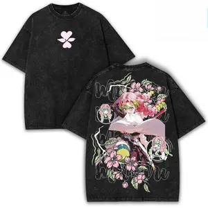 valentine shirts Mitsuri Inspired – Vintage Washed Oversized Tee featuring Pastel Anime Girl Graphic & Retro Japanese Streetwear Inspired Design Basic Button