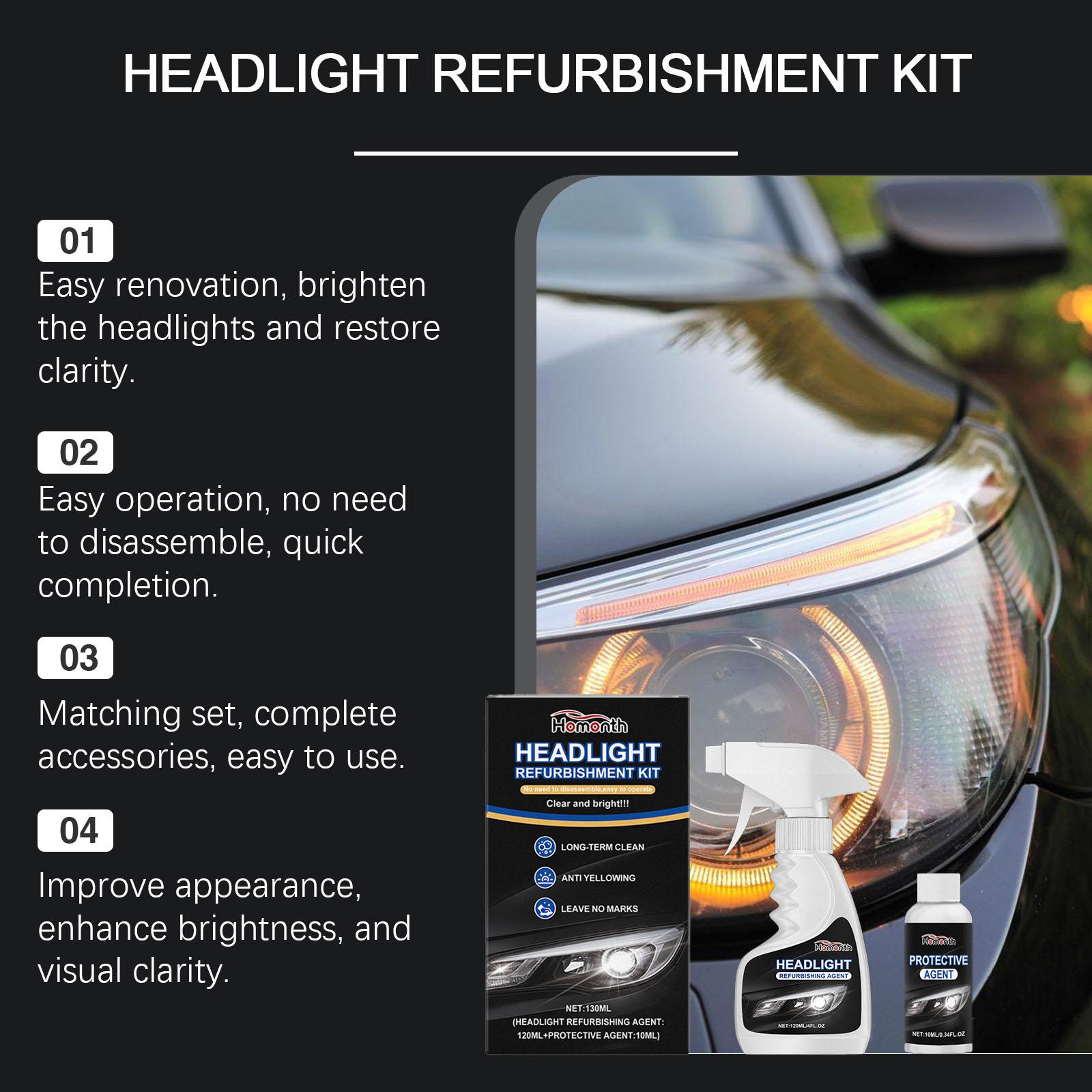 Headlight Cleaner Spray & Restoration Kit – Instantly Restores Cloudy & Yellowed Headlights – Fast Oxidation Removal with UV Protection – No Rubbing Needed – Fits All Cars